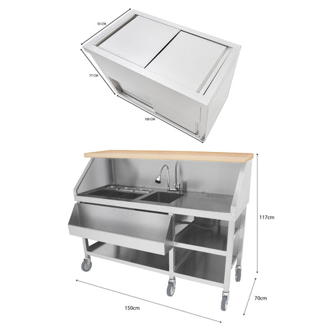 Mobile Cocktail Bar Station & Ice Cart – 1000mm