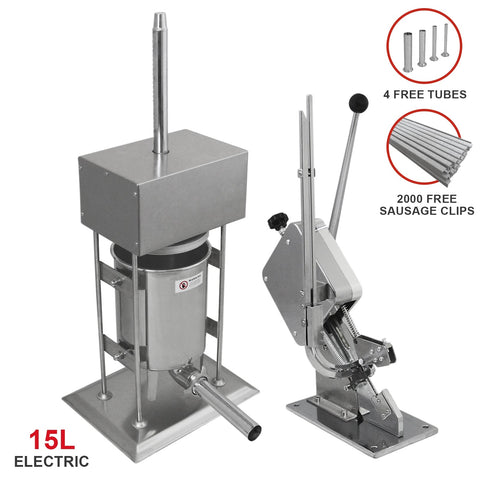 15L Electric Sausage Stuffer & Clipper Bundle